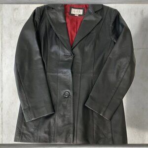 Worthington black genuine leather jacket Women's Size Med button